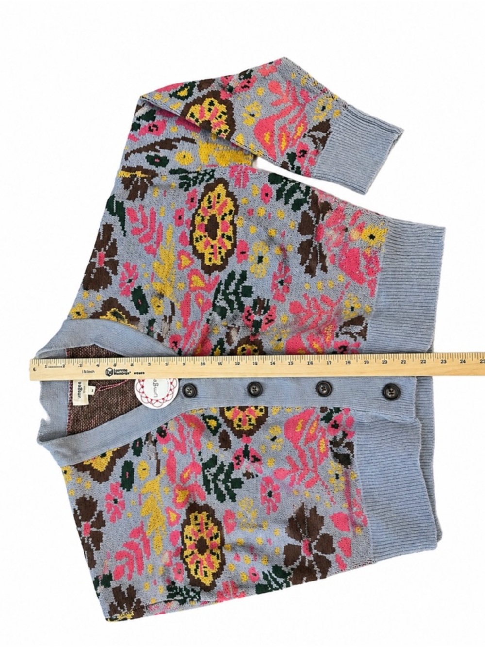 Umgee Light Blue Floral Jacquard Cardigan SMALL NWT - Picture 6 of 7